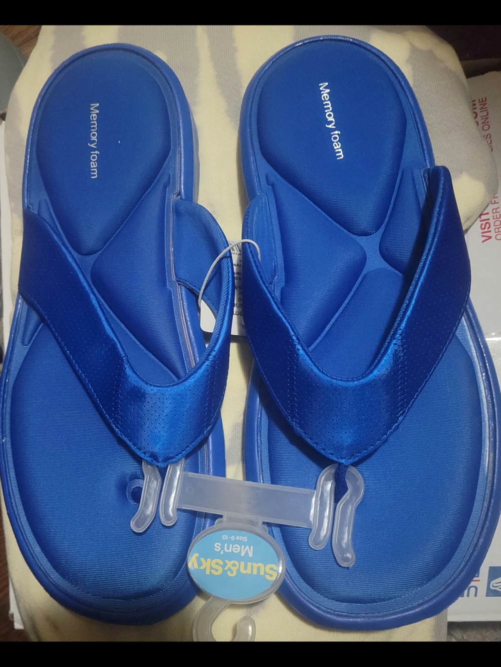 Sun & Sky SZ 10 Men's Blue Memory Foam Flip Flops